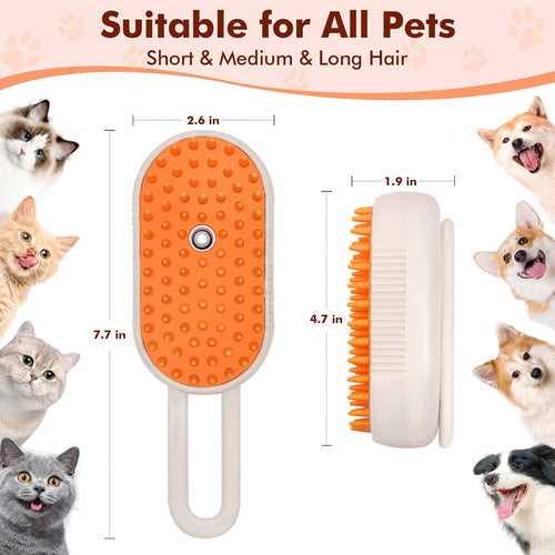 4 in 1 Rechargeable Pet Steam Brush, Portable Grooming Tool for Dogs and Cats, Removes Tangles & Loose Fur, Suitable for Short & Long-Haired Pets