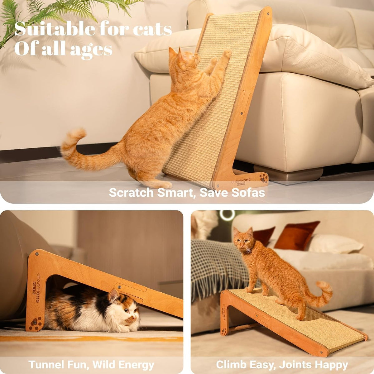 Petisia Wooden Sisal Cat Scratcher & Climbing Ramp