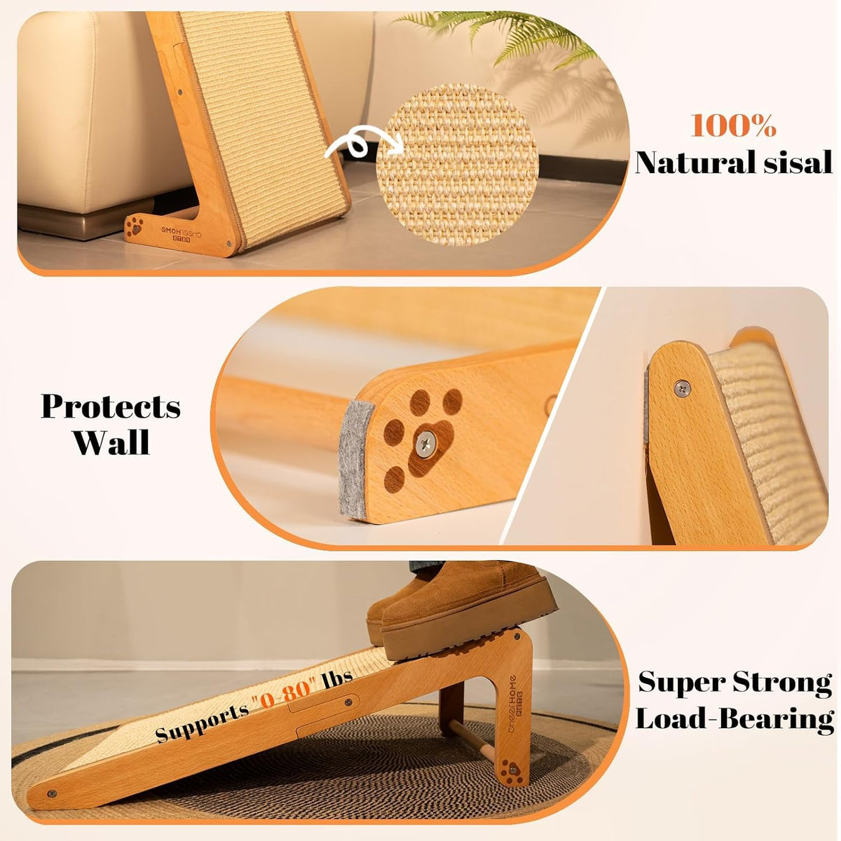 Petisia Wooden Sisal Cat Scratcher & Climbing Ramp